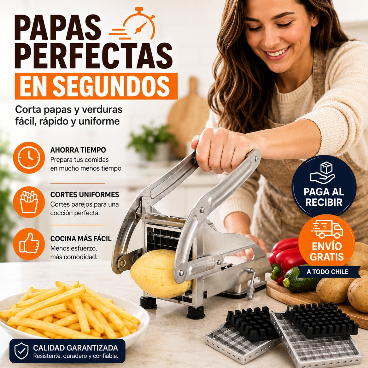 CrispCut - Papas perfectas en segundos. Cortador Papas Fritas De Acero Manual