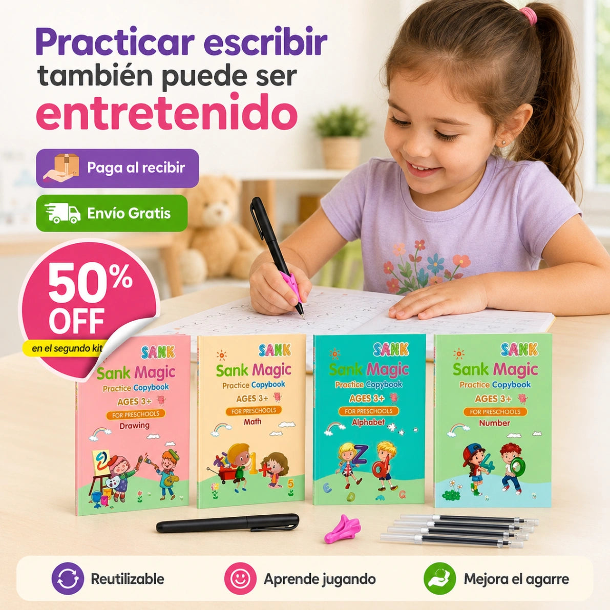 MagicPen Kids - Escribe, practica y repite: Set Cuadernos Magic Caligrafía Montessori