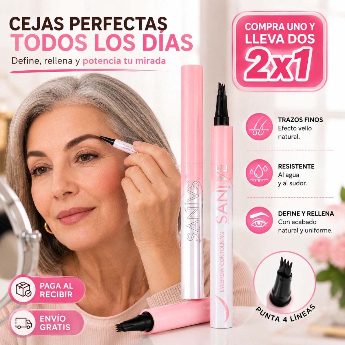 BrowLine - Cejas definidas en segundos: Lápiz de cejas impermeable 4 puntas.