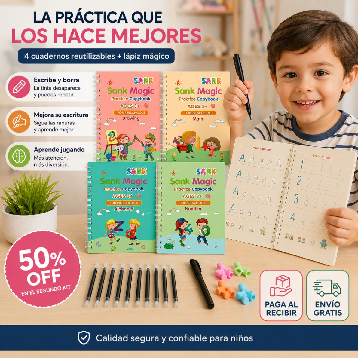 MagicPen Kids - Escribe, practica y repite: Set Cuadernos Magic Caligrafía Montessori