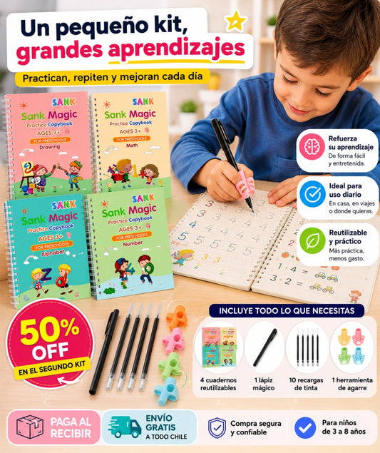 MagicPen Kids - Escribe, practica y repite: Set Cuadernos Magic Caligrafía Montessori