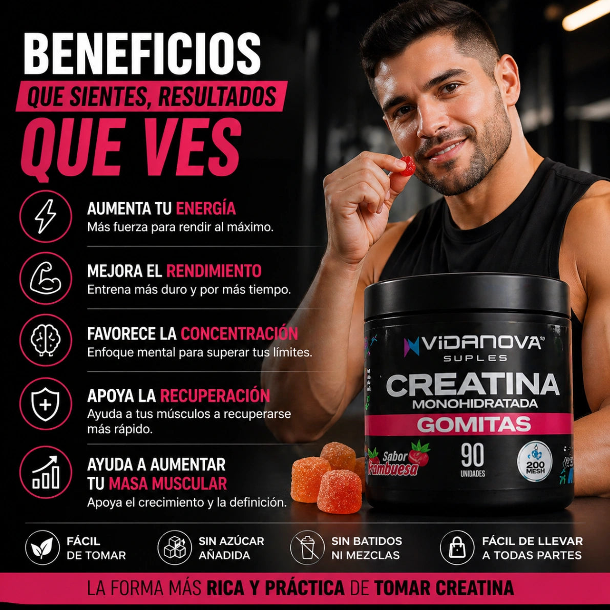 Creatina en gomitas: la forma más fácil de rendir más sin mezclar polvos