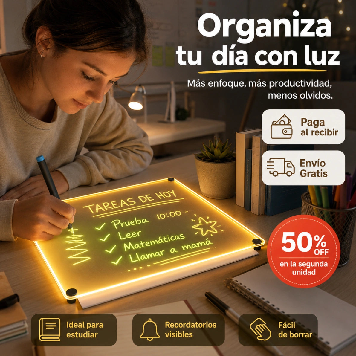 LumiDraw - Dibuja y crea con luz: Pizarra Mágica 20cm X 30cm Luz Led usb