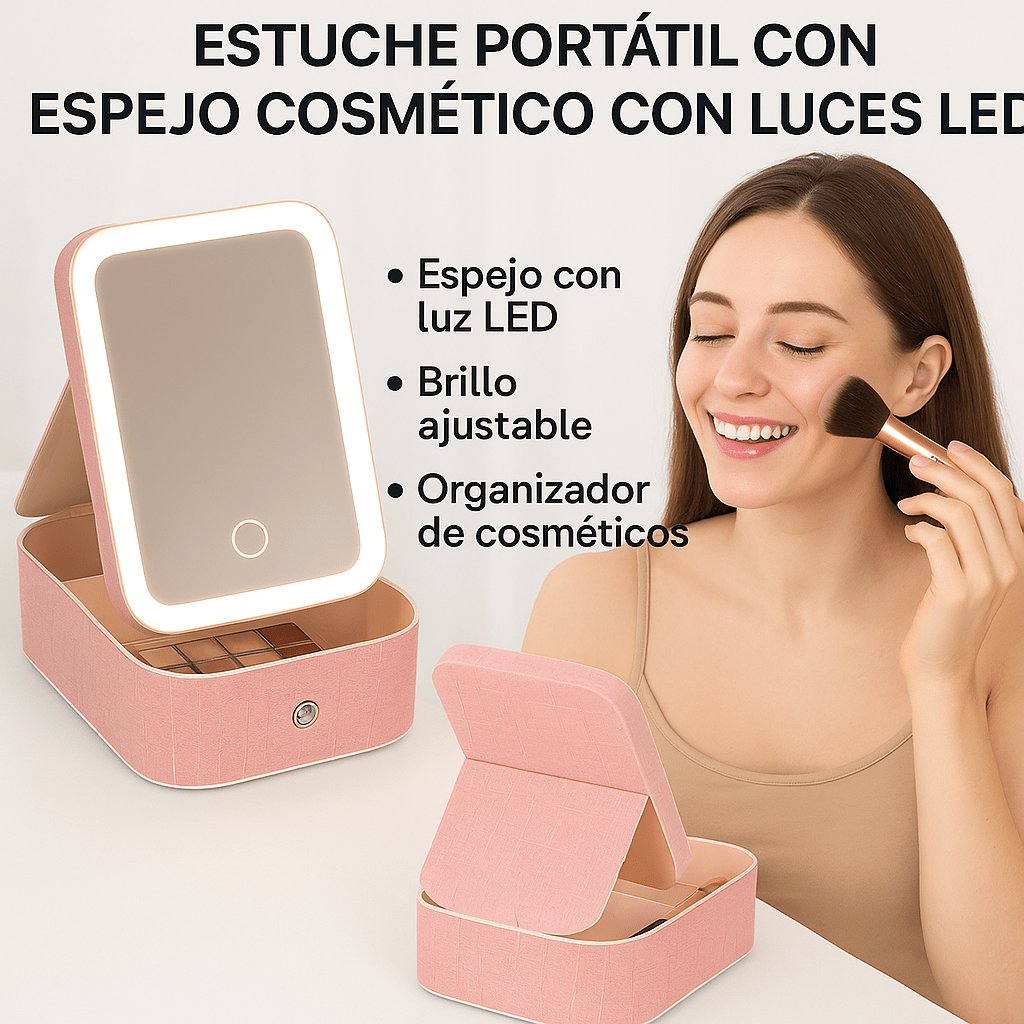 Estuche Maquillaje Portatil Espejo LED